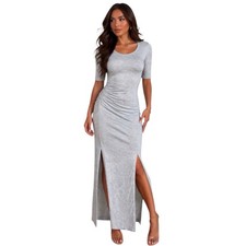 Victoria's Secret Maxi Shirt Dress Sz XS Heathered Gray Double Side Slit Ruched