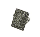 925 Sterling Silver  Vintage Marcasite Square Dome Cocktail Ring Sz 6  RG17644