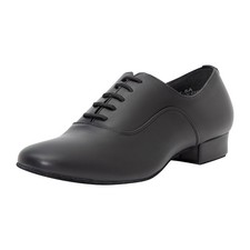 Linodes Men's Latin Dance Shoes 1 Inch Leather Sole Ballroom 12.5, Black