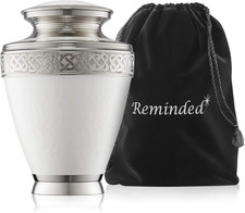 Cremation Memorial Urn for Human Ashes, Silver and White Adult Funeral