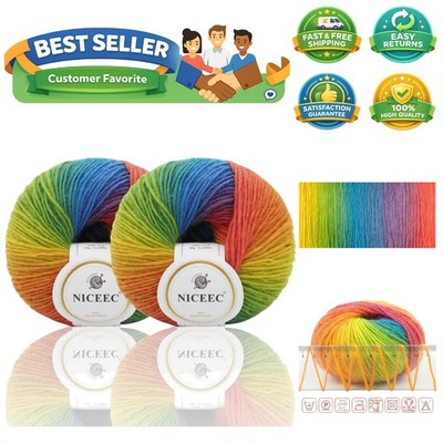 2 Skeins Rainbow Soft Yarn 100% Wool Gradient Multi Color Yarn for Crocheting...