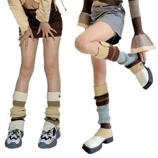 1 Pair Winter Leg Warmers Women Student Knitted Striped Button Up Calf Socks