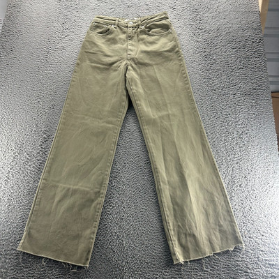Stradivarius Jeans Womens 6 Green Cotton Wide Leg Baggy Frayed Raw Hem Workwear
