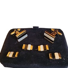Gold Toned White /Black Tuxedo Cuff links with 4 Studs