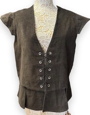 Brown corduroy Renaissance-inspired vest featuring a lace-up front