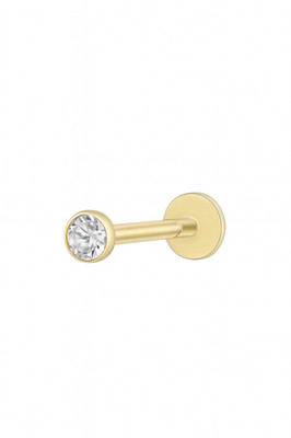Push-In Stud Natural Genuine Diamond Bezel Setting 14K Gold 18G Labret Ear Stud