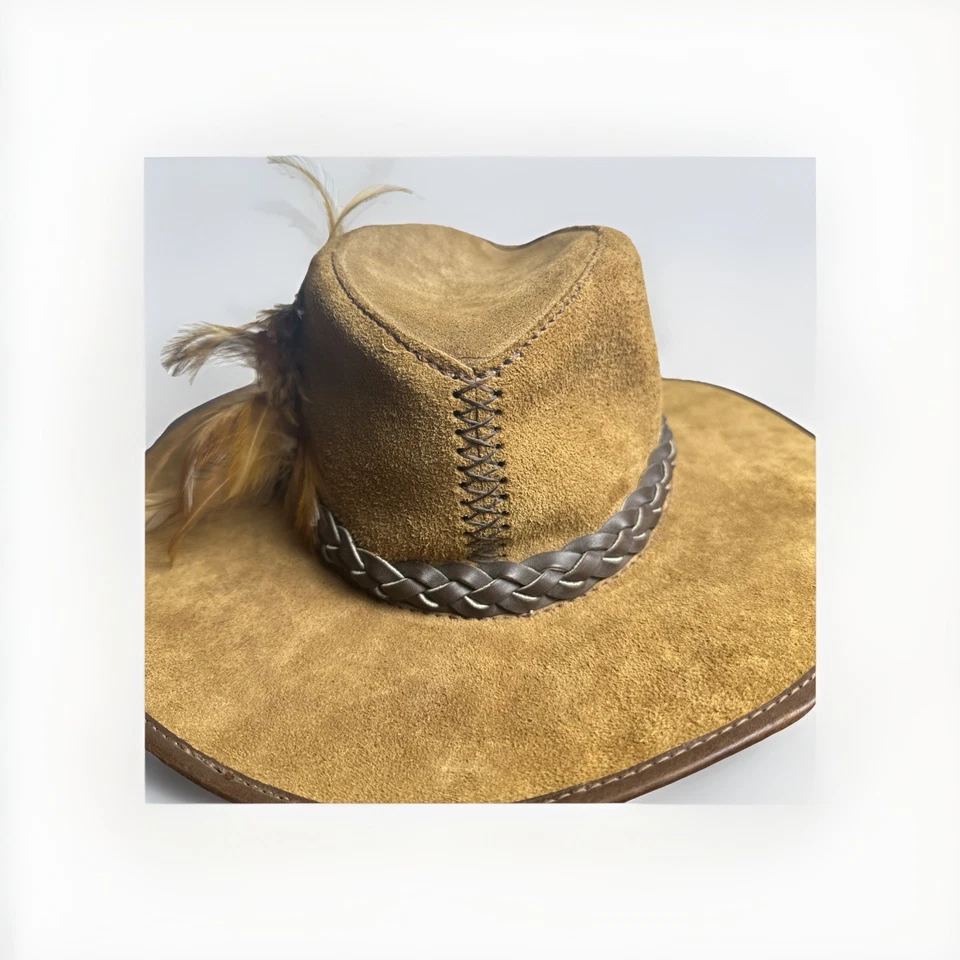 Sombrero de Vaquero de Gamuza XL de Cuero para Hombre de Cuero San Zeno con Pluma Hecho a Mano en CA Foto 4 de 4