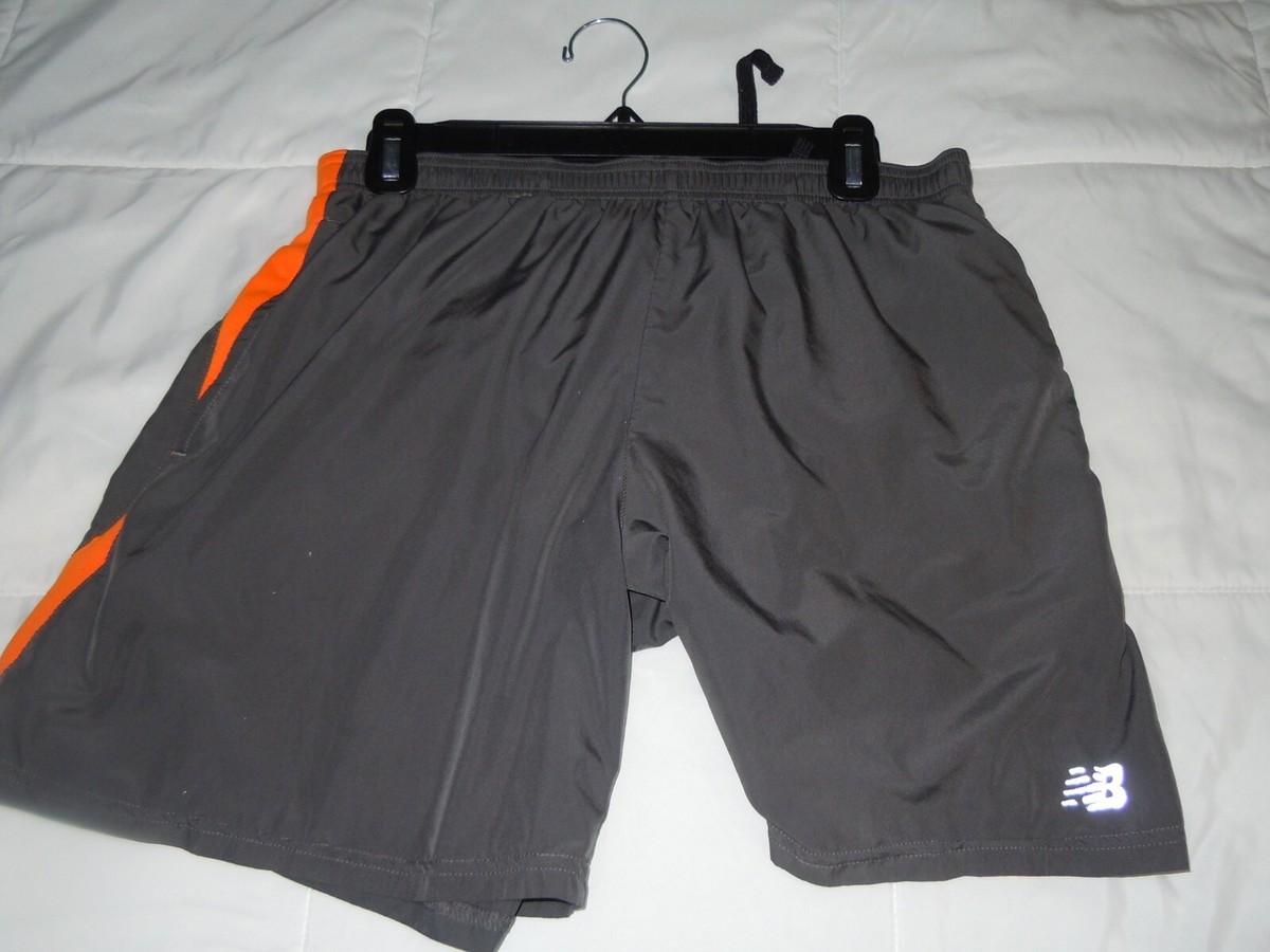 NEW BALANCE MENS RUNNING SHORTS-WITH LINER-SMALL GREY/ORANGE-EXERCISE