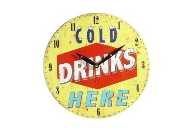 WANDUHR Cold Drinks Ø 28 cm MDF WOHNZIMMERUHR QUARTZ-UHR KÜCHENUHR HÄNGE UHR