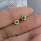 Stud Earrings 14K Yellow Gold Plated 1.20Ct Round Cut Lab-Created Emerald Flower