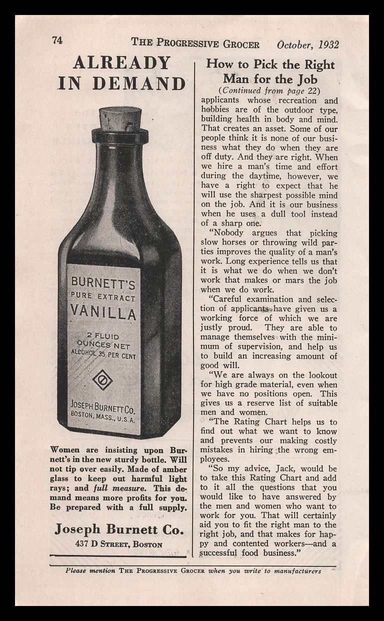 1932 Joseph Vanilla Extract Bottle Boston Massachusetts Vintage