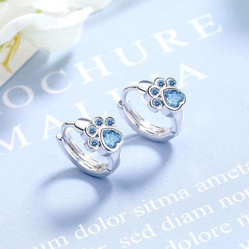 925 sterling Silver earrings blue zircon hoop huggie women 925 silver earrings - Picture 5 of 6