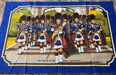 Brand New Vintage 90 s  The March Of The Pipes & Drums  Cotton Tea Towel/poster