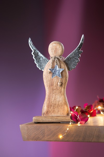 Engel Zum Stellen Holz / Alu 27 Cm (G21219) Weihnachtsdeko Weihnachtsengel-image