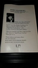 Bobby Goldsboro And I Love You So Rare Original Promo Poster Ad Framed! 