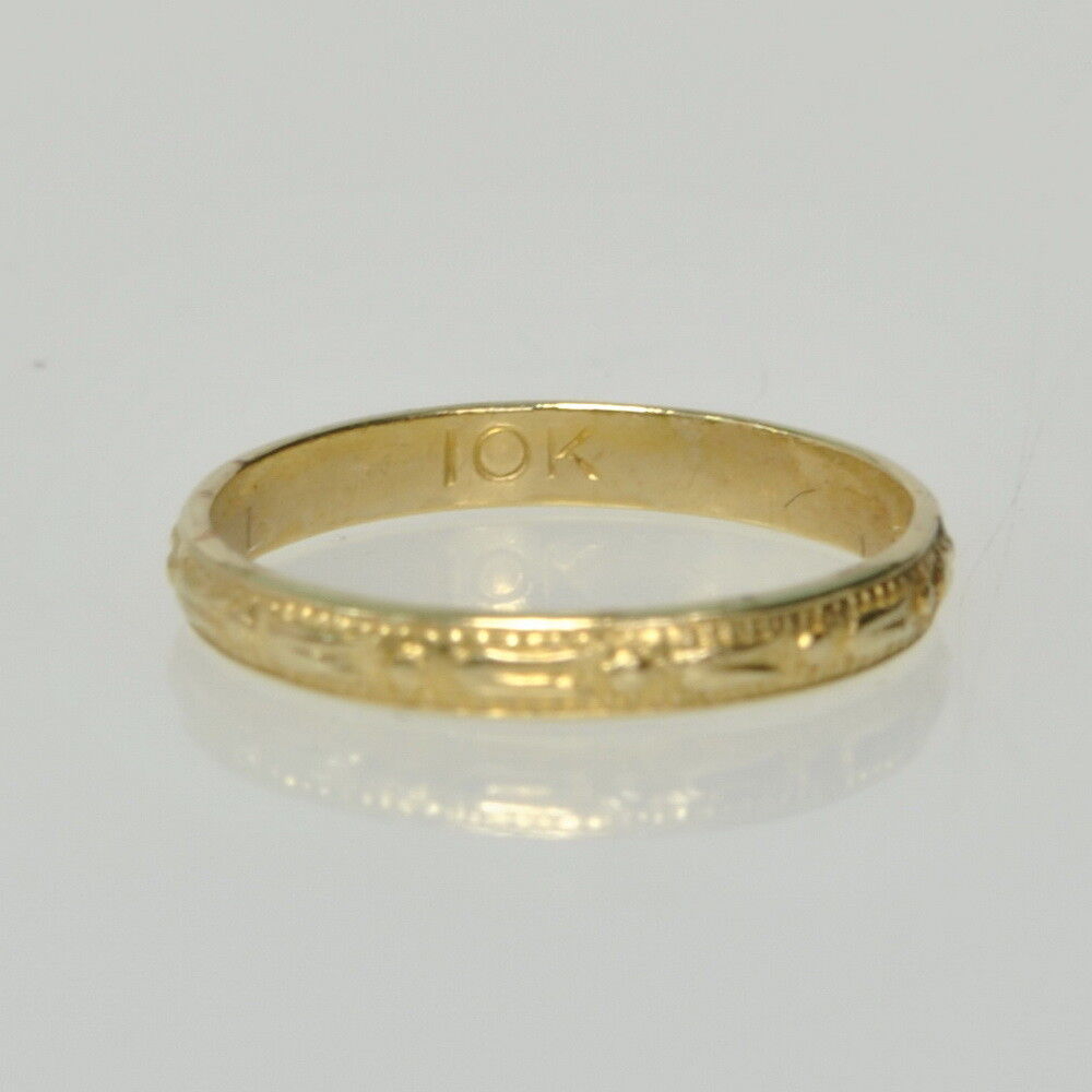 Babies Childs 10k Yellow Gold Carved Details Band… - image 2