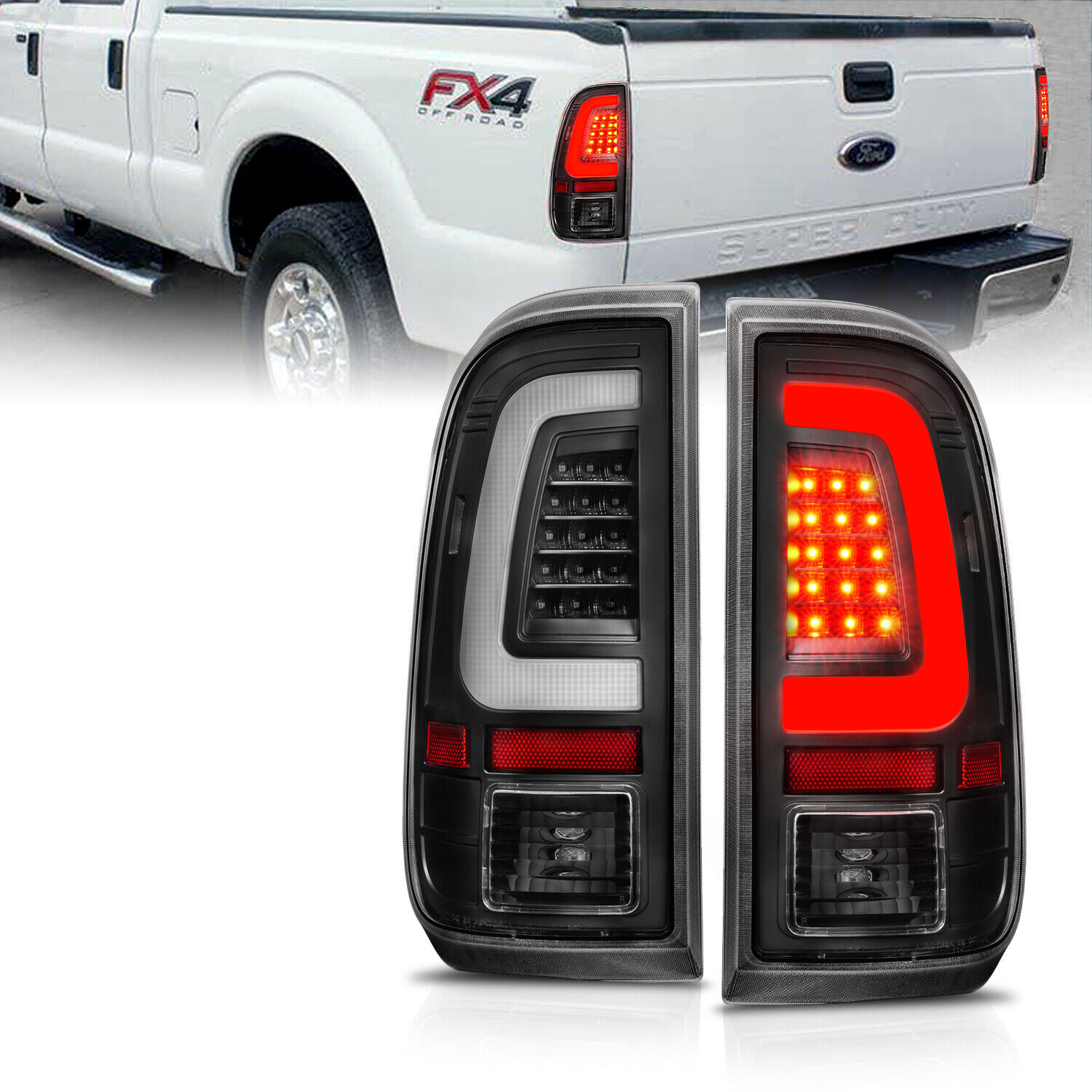 Fit 2008-2016 Ford F250 F350 F450 SD SuperDuty LED Tube Black Tail Lights  Lamps