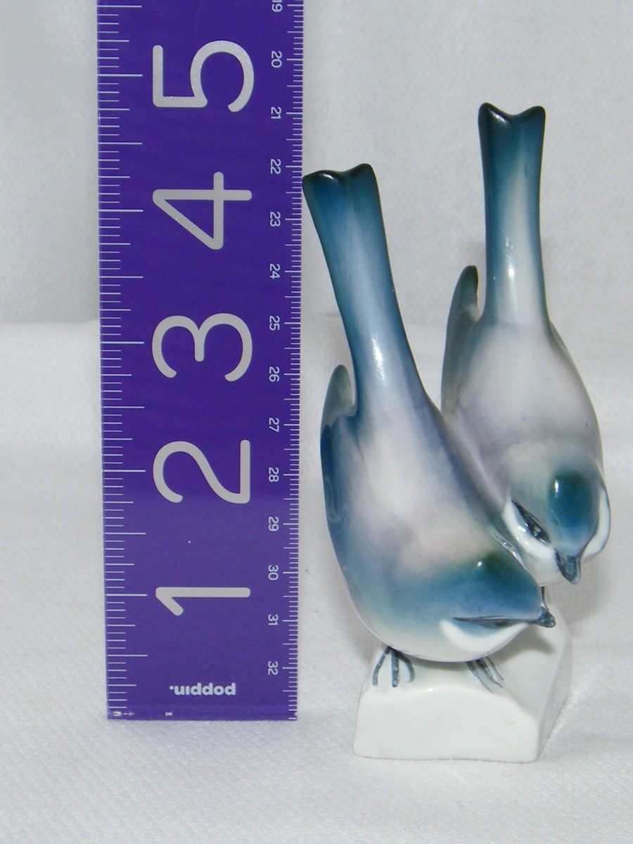 Genuine Zsolnay Vintage Porcelain . Two Blue Finches Genuine Zsolnay Vintage Porcelain . Two Blue Finches