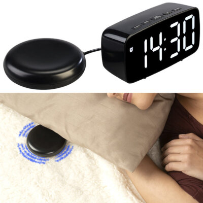 infactory LED-Wecker mit Vibrationskissen, 3 Alarm-Modi, Snooze, Temperatur