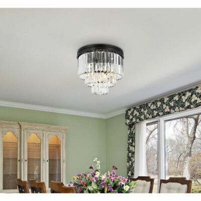 Crystal Flush Mount Matte Black Dining Room Kitchen Bedroom 9 Light Fixture 20''