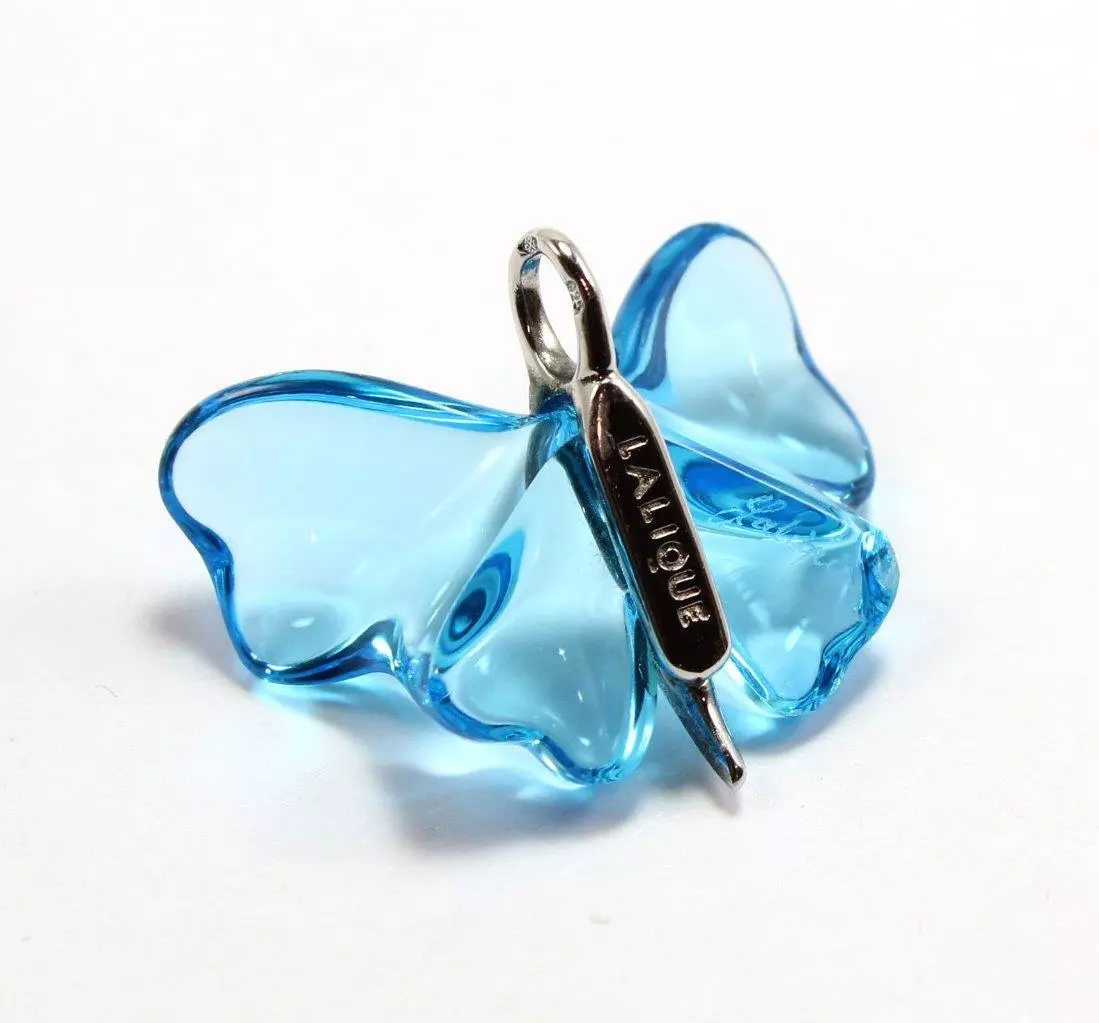 LALIQUE BLUE CRYSTAL 925 STERLING SILVER PAPILLON BUTTERFLY NECKLACE  PENDANT