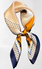 100% Silk 26" square Scarf Women neckerchief Wrap blue yellow beige navy WS240