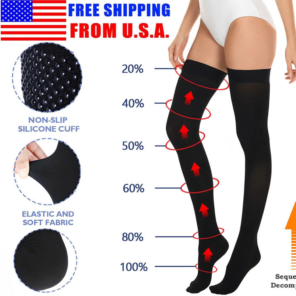 Thigh High Stockings 20-30mmHg Women's Men's Closed Toe Opaque Long Length Socks - Image 3 of 4