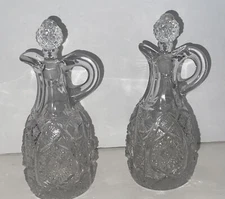 Cut Glass Vinegar and Oil Cruet Imperial Glass 7" Daisy Button Vintage