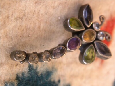 Topas Peridot Amethyst Sterling Libelle Anhänger 2'' signiert ''DL''