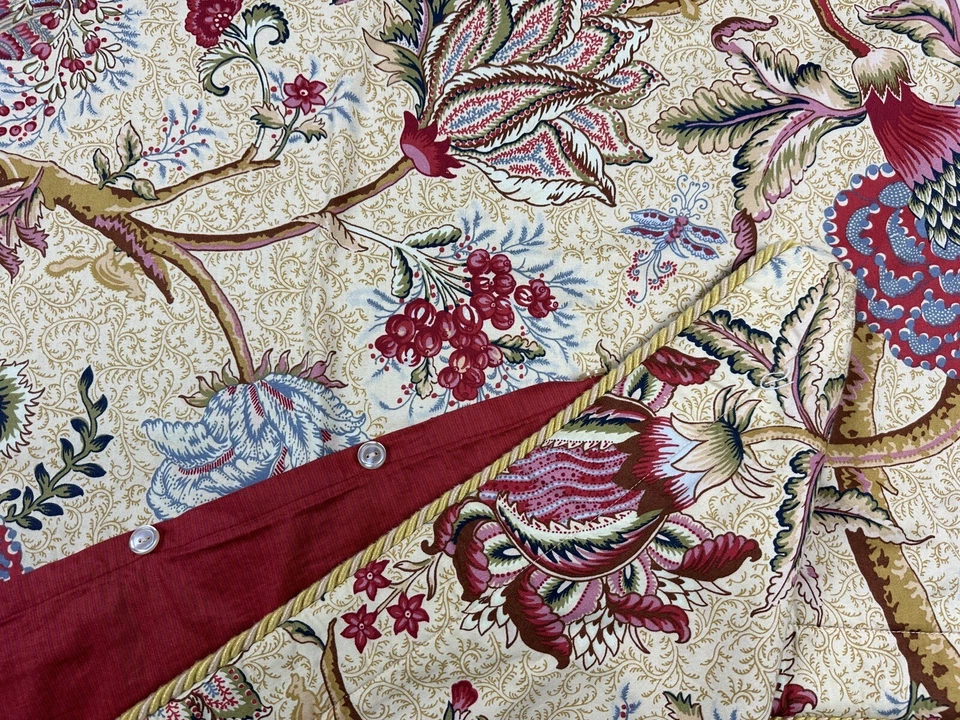 2 Rose Tree Home Shenandoah Jacobean Floral King Size Pillow Shams Button Piping - Image 4 of 4