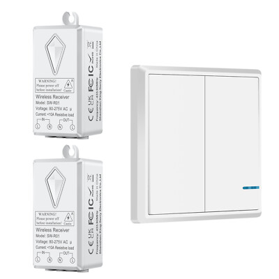 Wireless Lichtschalter mit Empfänger 2Gang Wandschalter Funkschalter Wasserdicht
