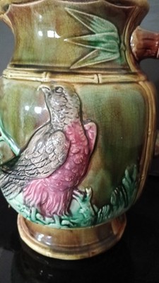 Antique 1800's Thomas Forester Majolica Large Jug Pitcher Bird Robin Eagle 9.25''