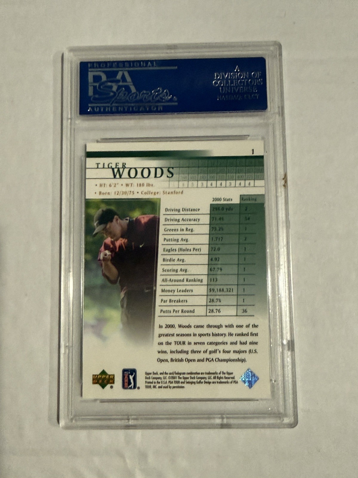 2001 Upper Deck - Tiger Woods #1 (RC) view 4