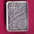 SILVER BAR : Weight – 5.02 gm "SHREEJI" A.T.CO.AHMEDABAD 5 GRAM BAR#BJ13