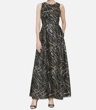 Alex Evenings Women's Black Sequins Embroidered Jewel Neck Dress Petite Size 6P