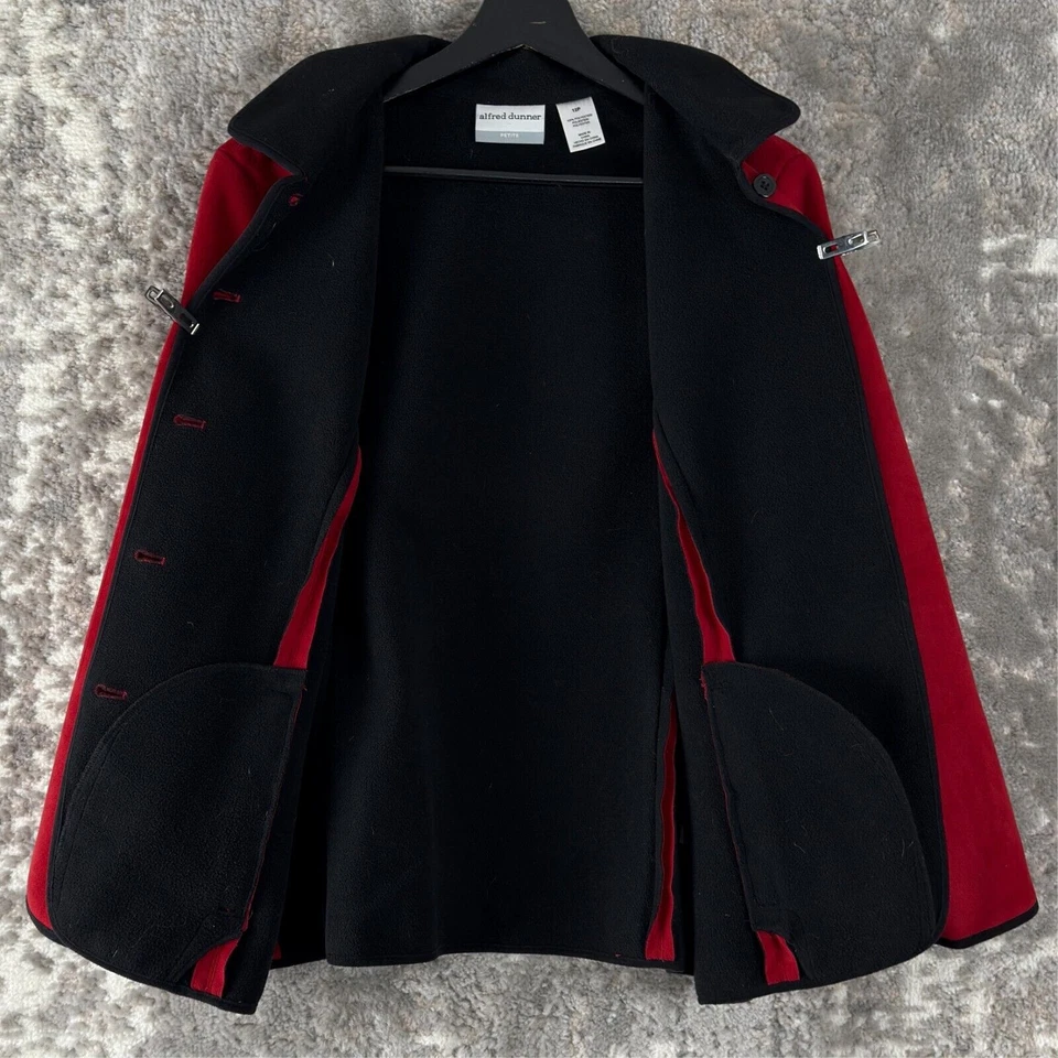 Alfred Dunner Petite Sz 12P Fleece Button Jacket Red Long Sleeve Zip Coat Pocket - Image 3 of 4