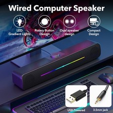 LED USB Wired Sound Bar Stereo Speaker 3.5mm Jack for PC Desktop Laptop