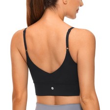 CRZ YOGA Adjustable Longline Sports Bra for Women - V Back Small, Black