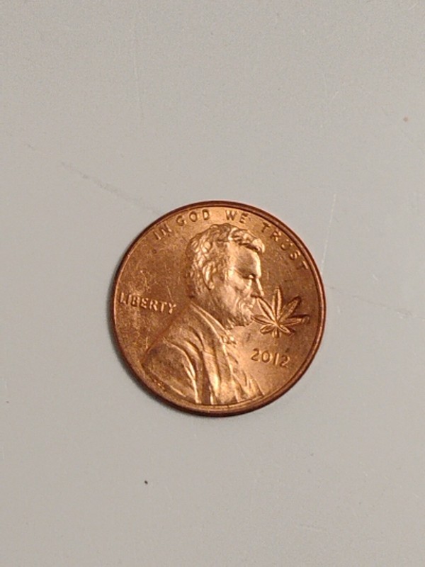 2012 Lincoln Penny Stamped With Marijuana Leaf💕