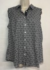 Talbots Size 14 Sleeveless Button Down Blouse Black White No Iron Collar Cotton 