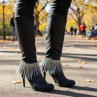 Women Boot Metal Chain Long Silver Bracelet Shoe Anklet Charm HANDMADE PAIR