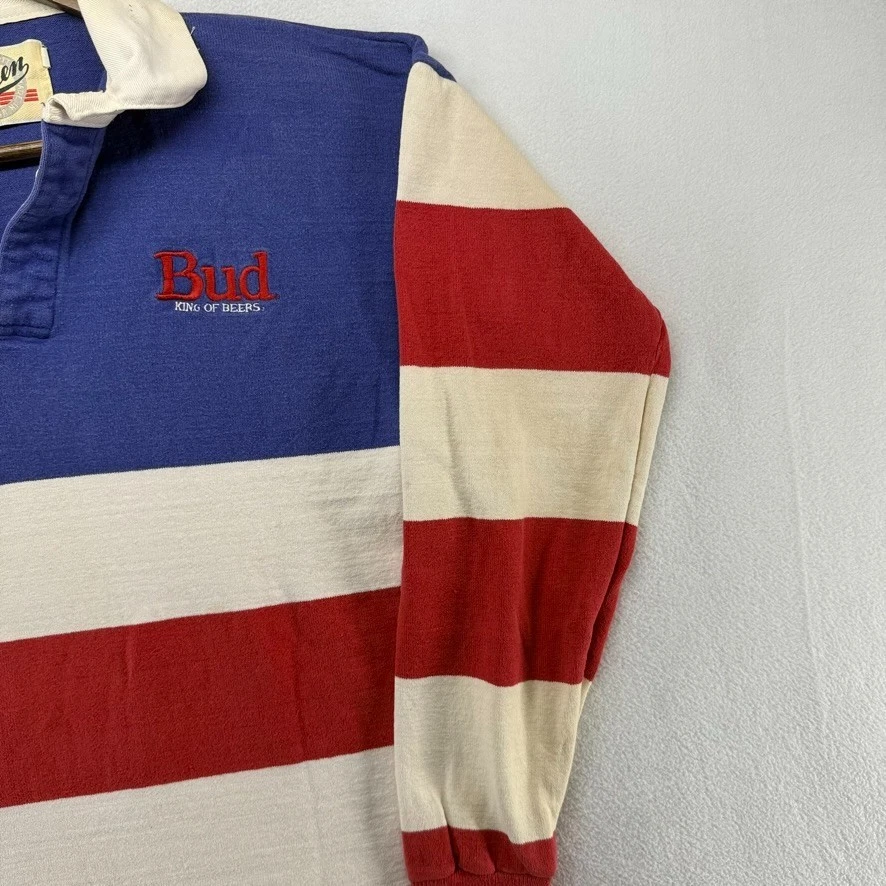 Camisa de Rugby Budweiser De Colección Para Hombre Grande Roja Blanca Azul King Of Beers Bud Años 90 Foto 3 de 4
