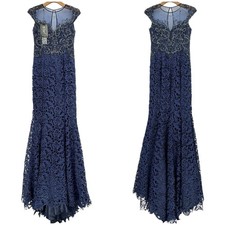 Mac Duggal Stunning Mesh Princess Beaded Lace Midnight Mermaid Maxi Gown Size 8