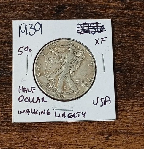 USA 50c~ Fifty Cents  ~Walking Liberty Half Dollar.  1939 ~* XF ~ Silver Coin