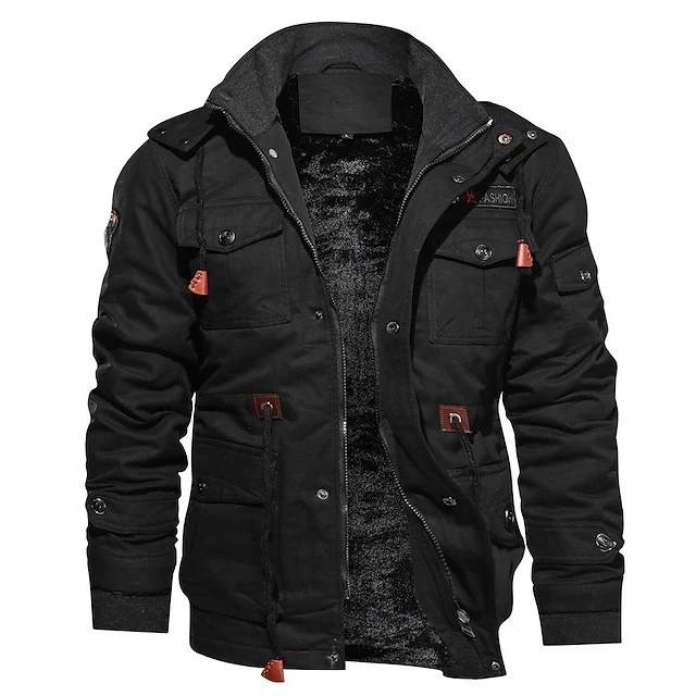 USA Men's Winter Fleece Lined Jacket Warm Casual Tactical Hooded Zip Up Coat 2XL