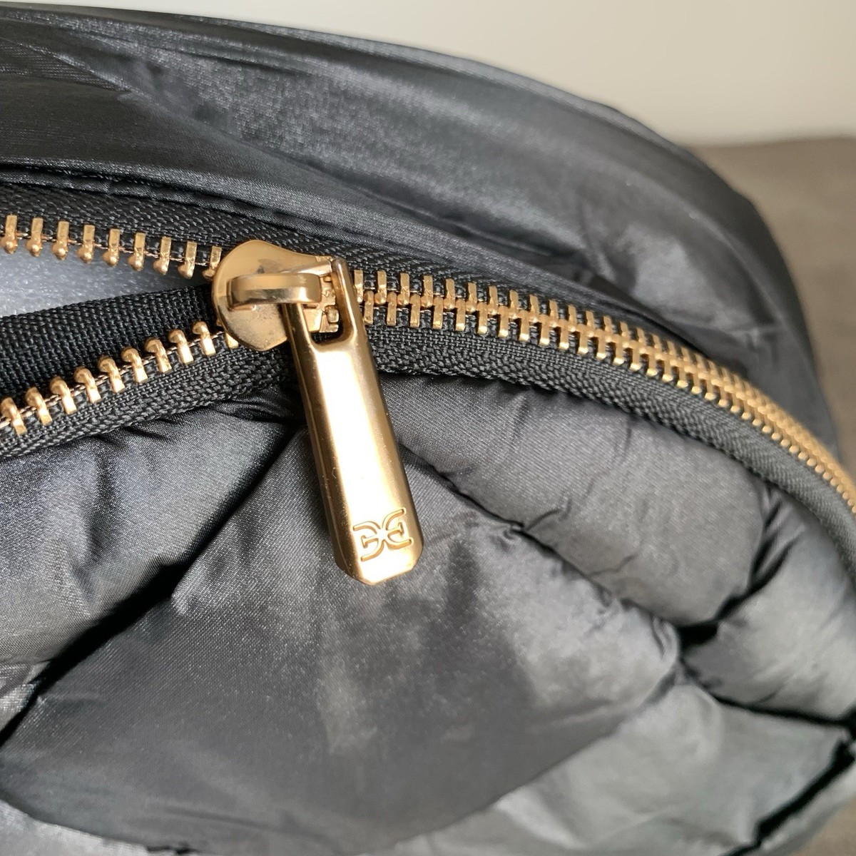 Sam Edelman Jianna Woven Nylon Backpack with Gold Logo and Zippers Sam Edelman Jianna Woven Nylon Large Backpack Black/Gold  main image 3