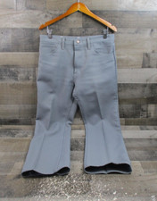 Vintage Wrangler Pants Mens 35x30 Gray Flare Polyester Western Made USA 70s 80s
