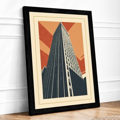 Wolkenkratzer und Sunburst Art Deco gerahmter Wandkunstdruck Wohndeko fertig zum Aufhängen