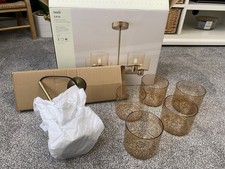 NEW! Dunelm Erin 5 Light Semi Flush Pendant Fitting Amber Glass Antique Brass