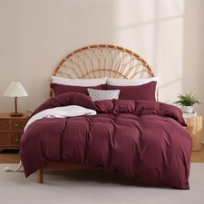 JSD Burgundy Duvet Cover Set Queen Size, 3 Piece Duvet Cover with Pillow Sham...